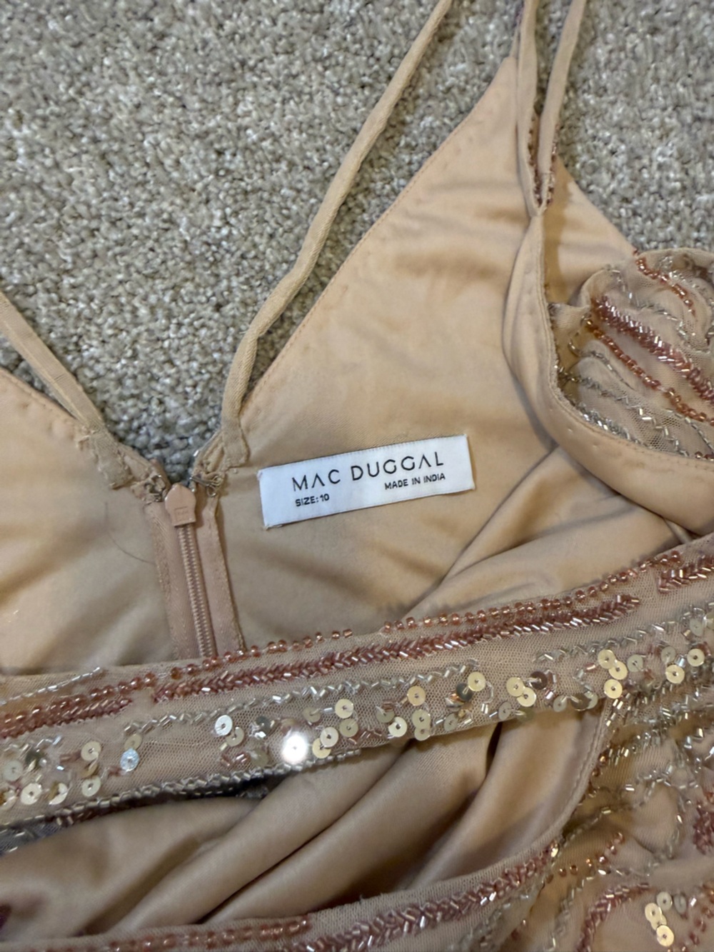 Mac Duggal Women's Sequined Spaghetti Strap Cowl Back Gown Dress Nude SZ 10 - Picture 5 of 8
